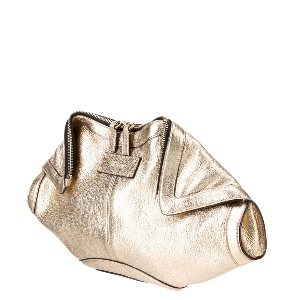 Alexander McQueen Metallic Lambskin Light Gold De Manta Clutch